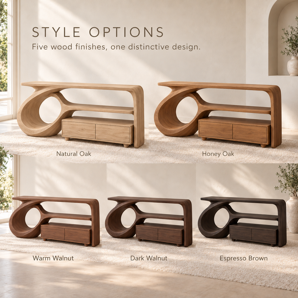 Amara Sculptural Solid Wood Console Table - Design 669 - wood finish options
