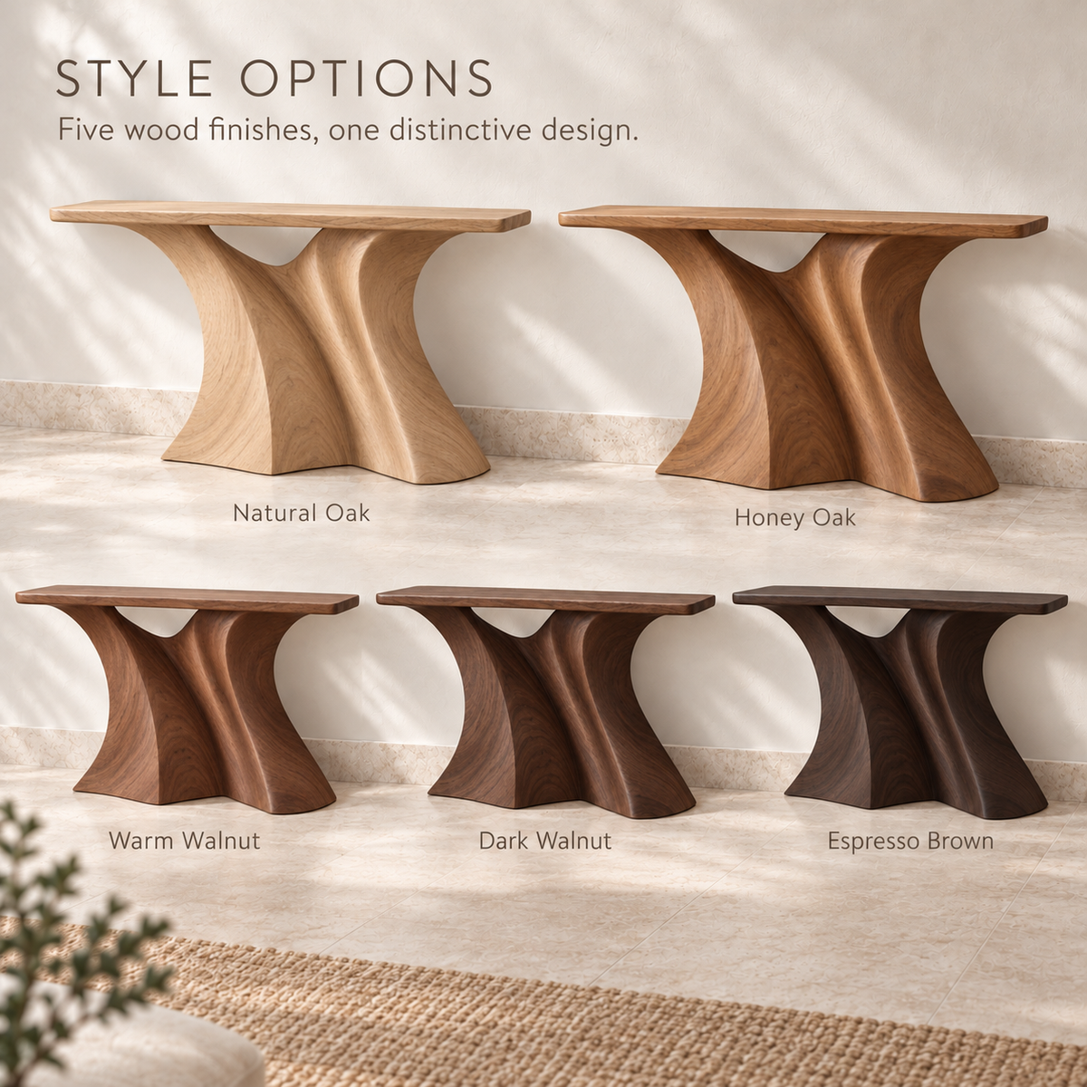 Theron Sculptural Solid Wood Console Table - Design 670 - wood finish options