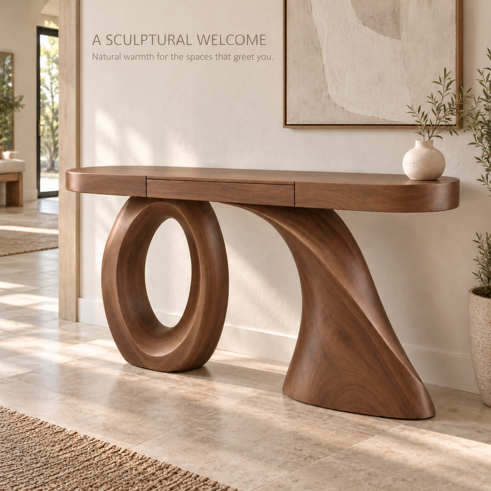 Lucienne Sculptural Solid Wood Console Table - Design 671 - product detail 1