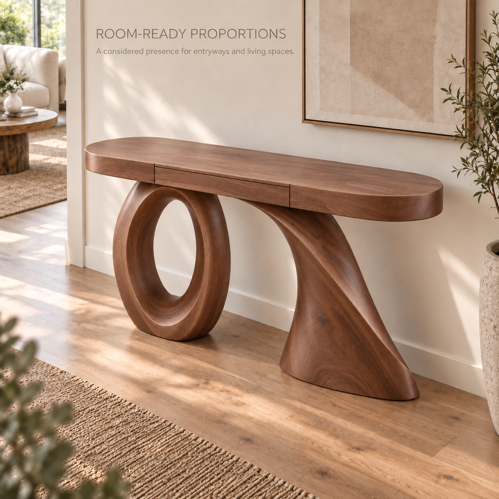 Lucienne Sculptural Solid Wood Console Table - Design 671 - product detail 3
