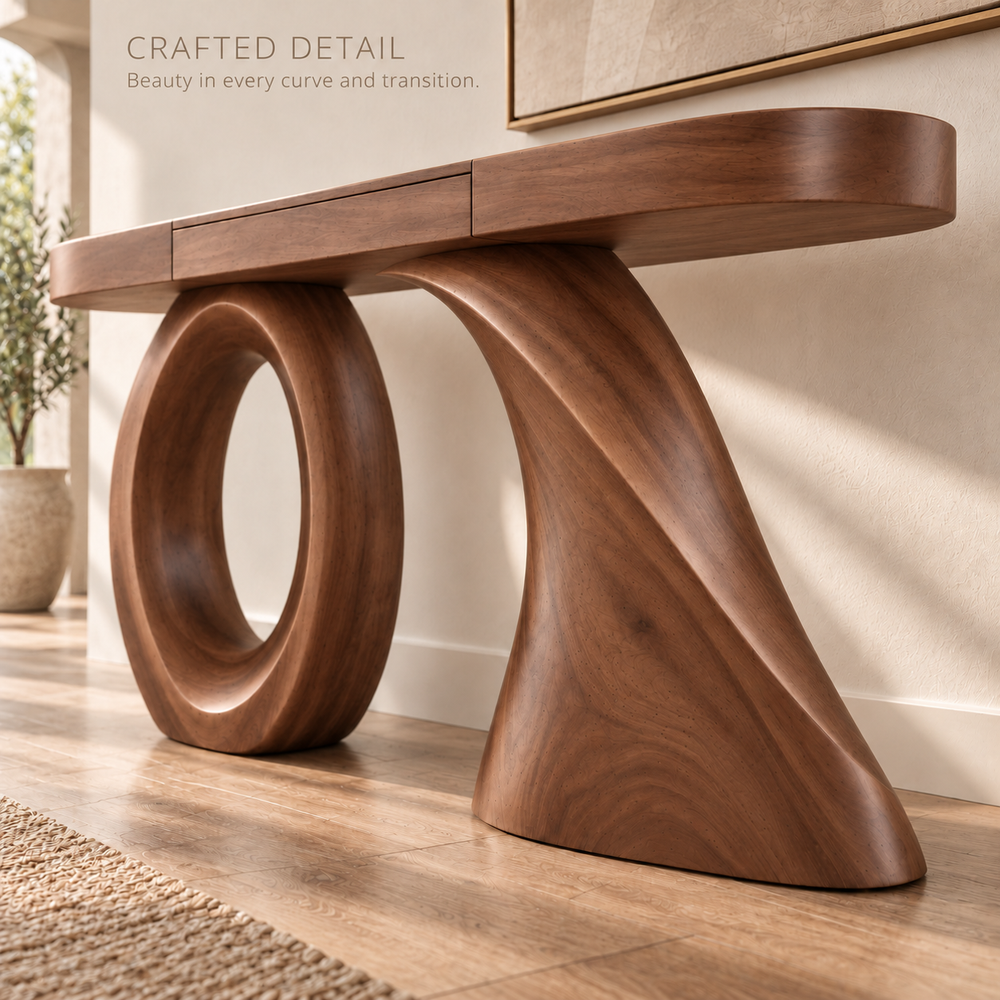 Lucienne Sculptural Solid Wood Console Table - Design 671 - product detail 5