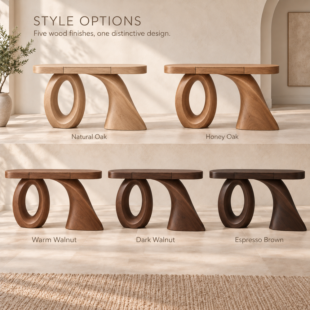 Lucienne Sculptural Solid Wood Console Table - Design 671 - wood finish options