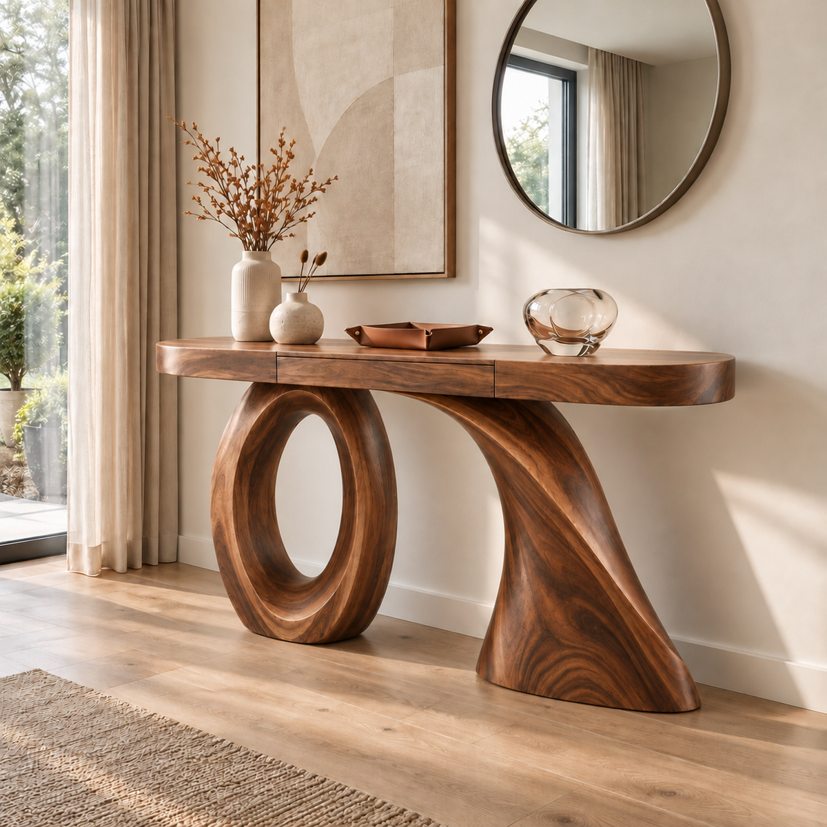 Lucienne Sculptural Solid Wood Console Table - Design 671 - original main view