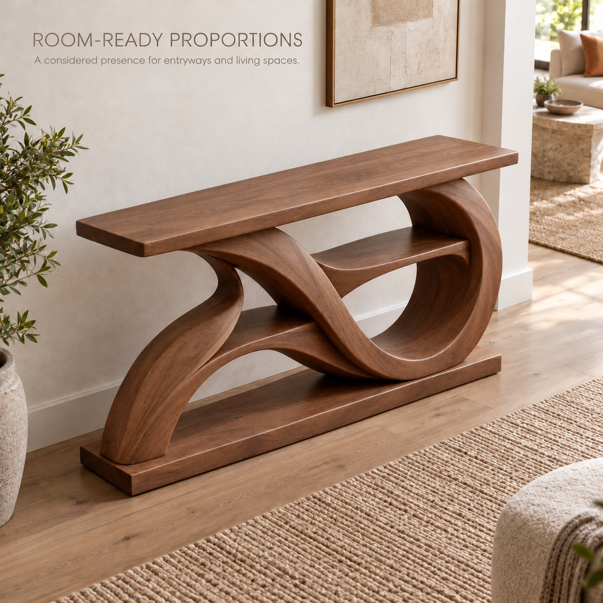 Alora Sculptural Solid Wood Console Table - Design 672 - product detail 3