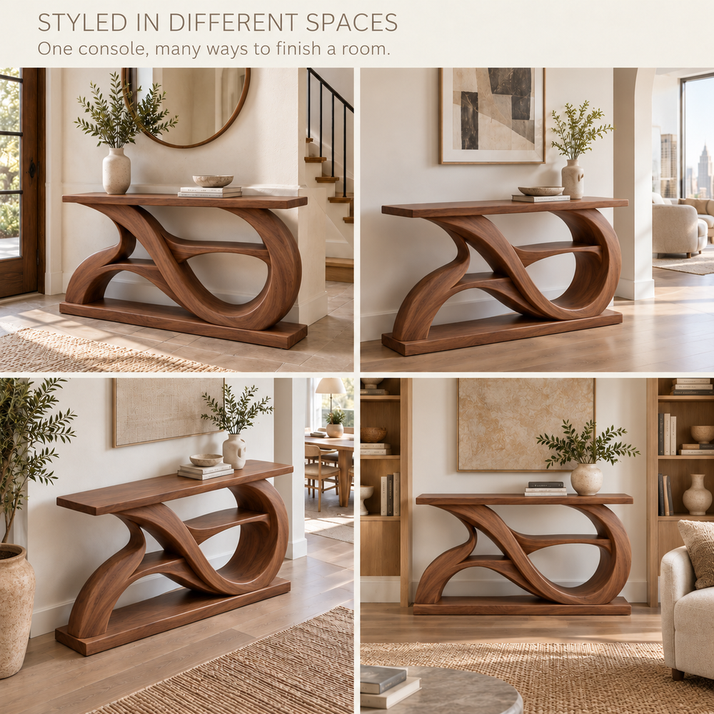 Alora Sculptural Solid Wood Console Table - Design 672 - product detail 9
