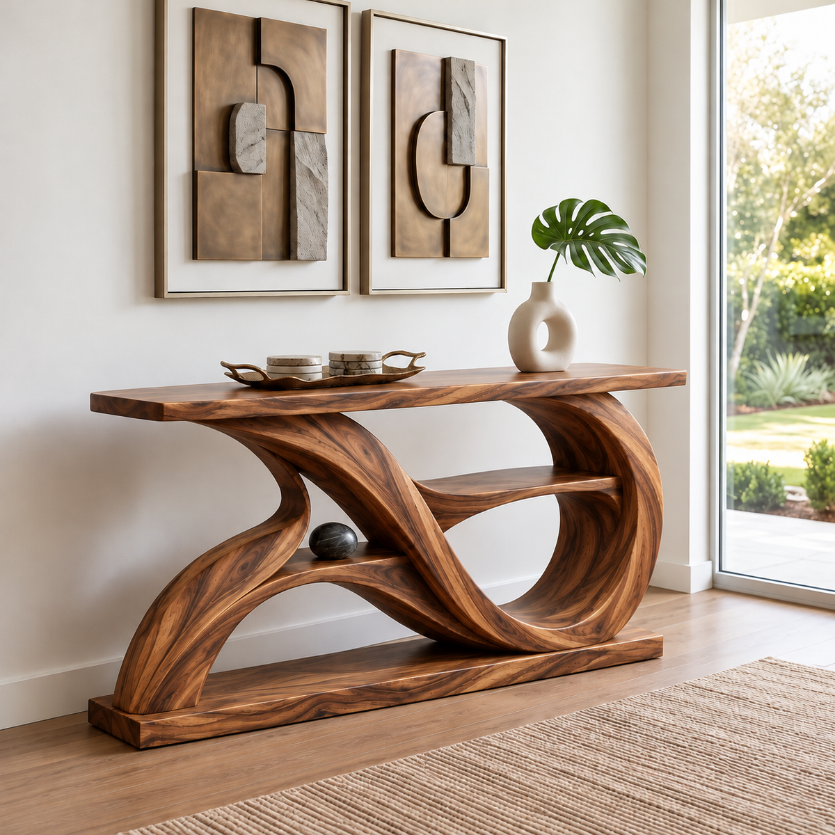 Alora Sculptural Solid Wood Console Table - Design 672 - original main view