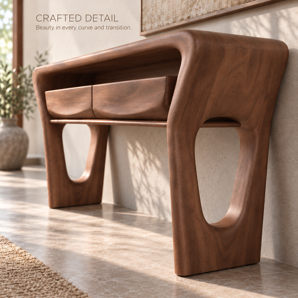 Dorian Sculptural Solid Wood Console Table - Design 674 - product detail 5