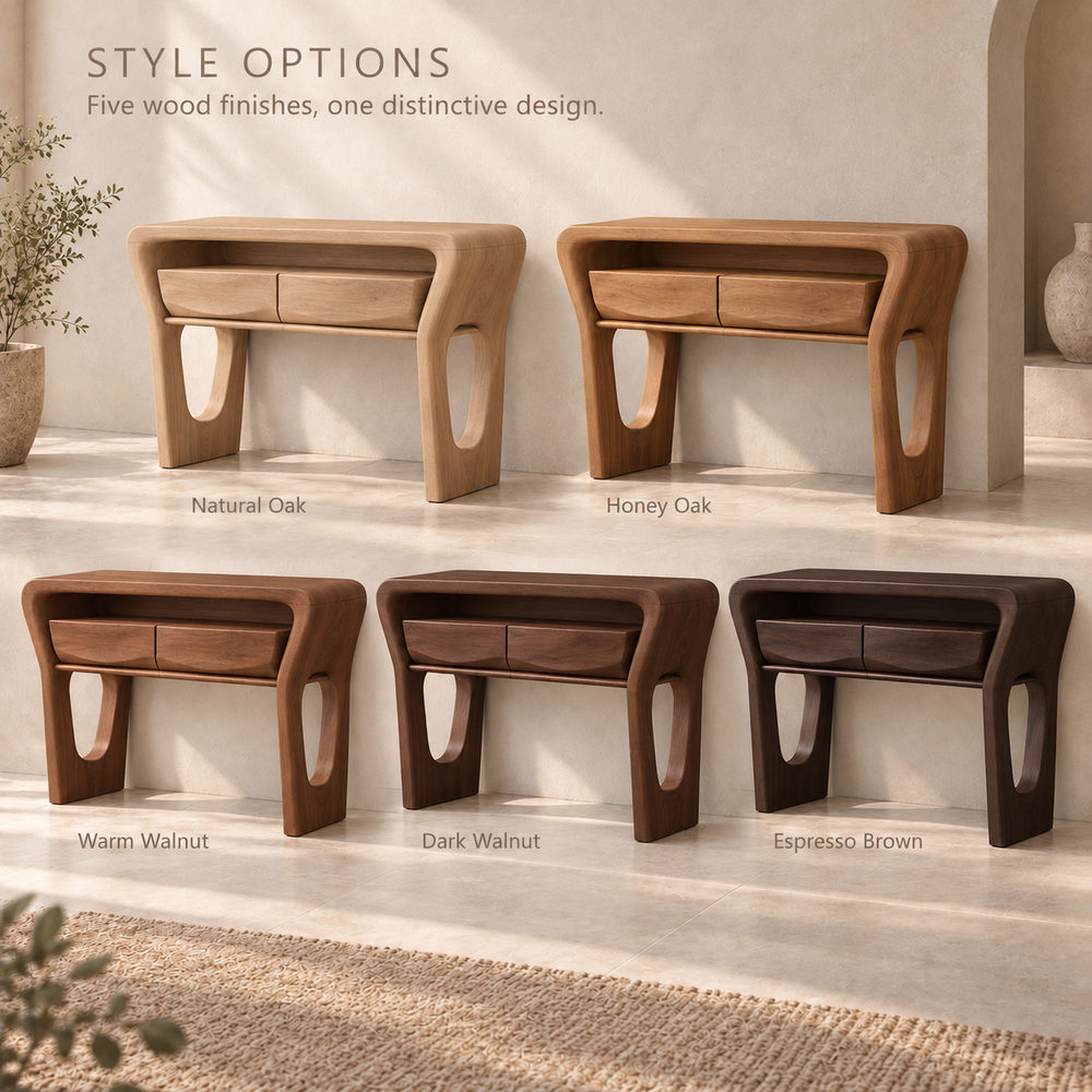 Dorian Sculptural Solid Wood Console Table - Design 674 - wood finish options