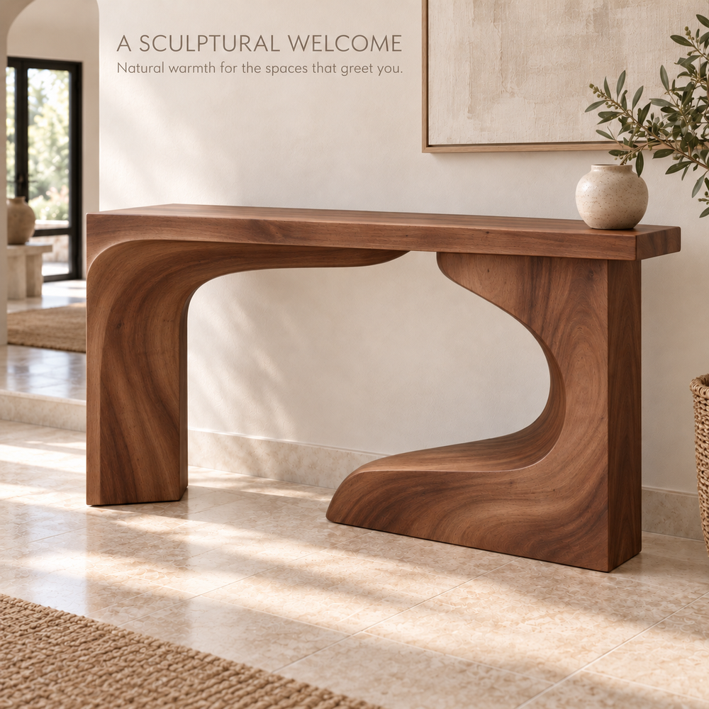 Neria Sculptural Solid Wood Console Table - Design 675 - product detail 1