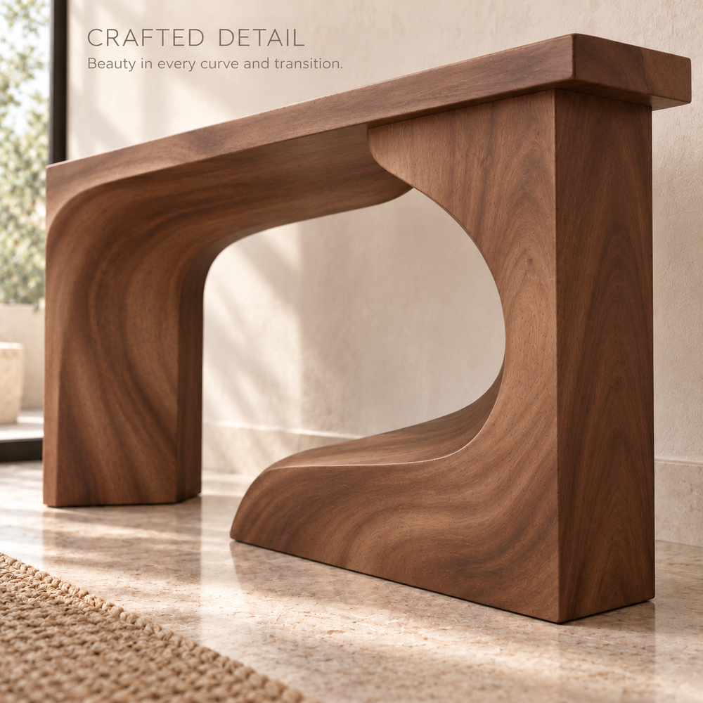 Neria Sculptural Solid Wood Console Table - Design 675 - product detail 5