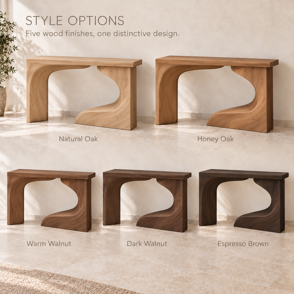 Neria Sculptural Solid Wood Console Table - Design 675 - wood finish options
