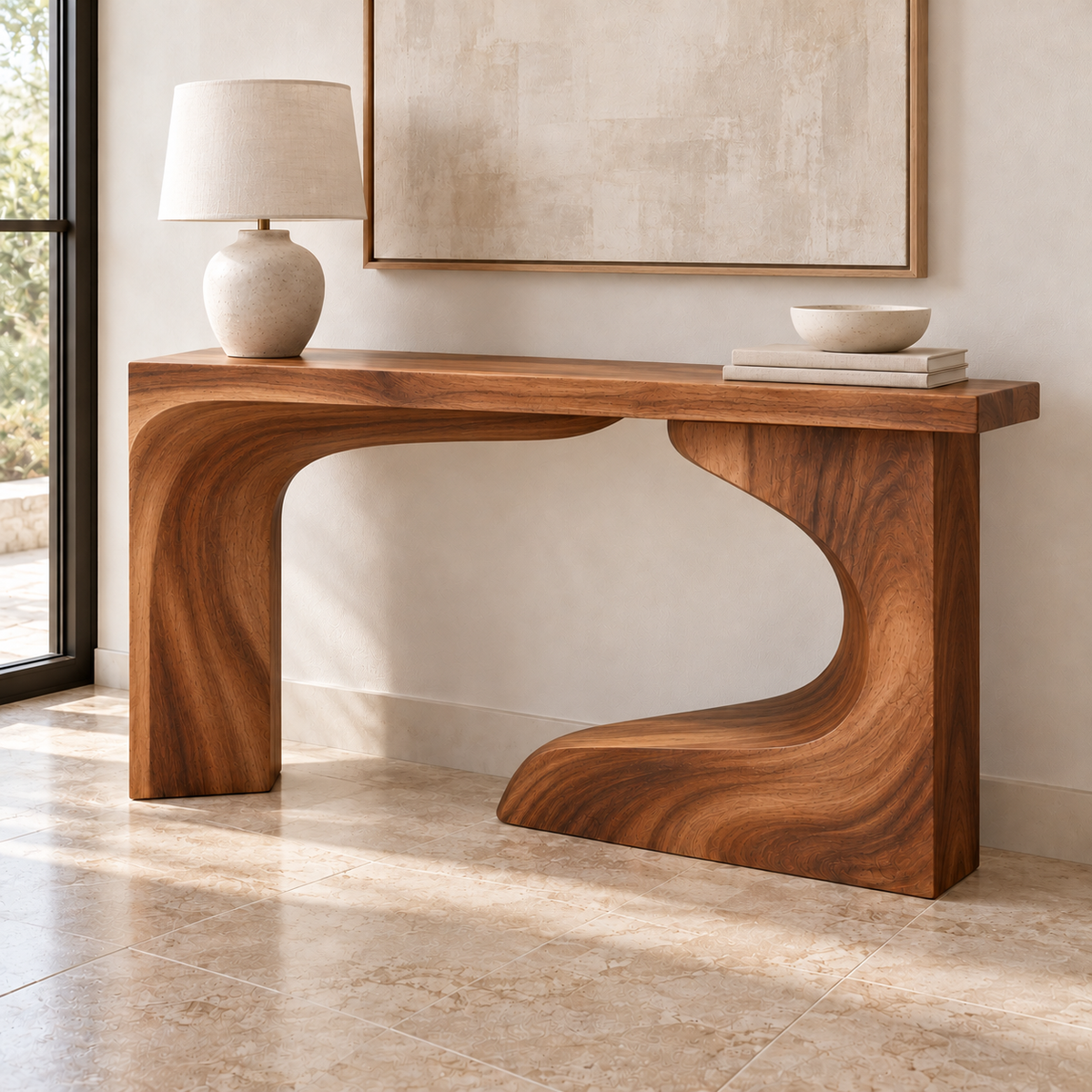 Neria Sculptural Solid Wood Console Table - Design 675 - original main view