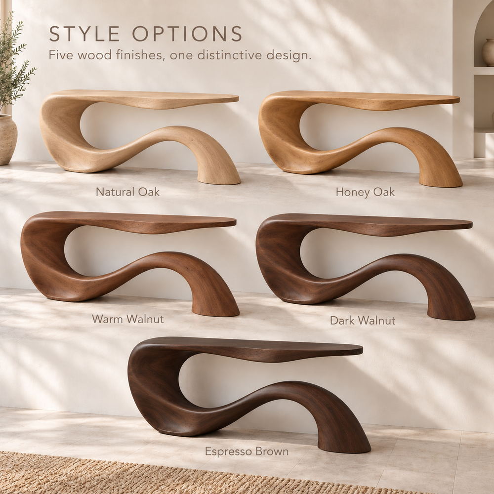 Aster Sculptural Solid Wood Console Table - Design 676 - wood finish options