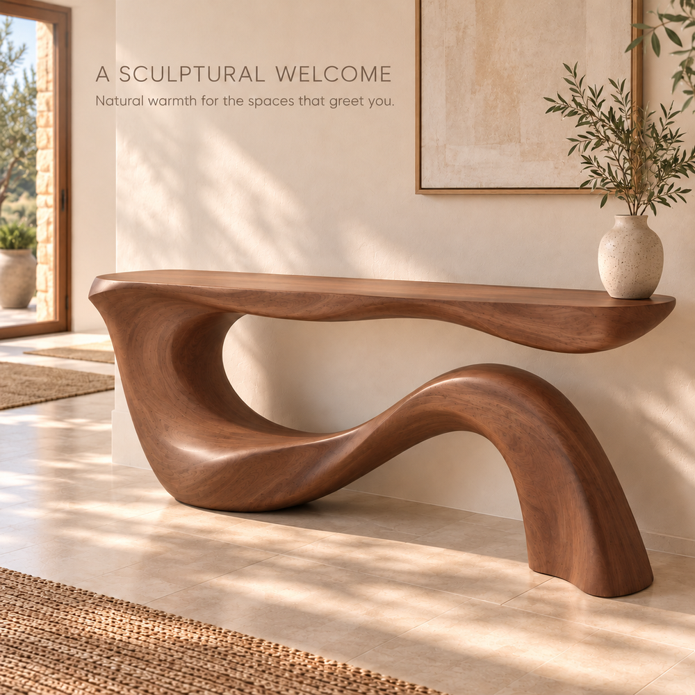 Orla Sculptural Solid Wood Console Table - Design 678 - product detail 1