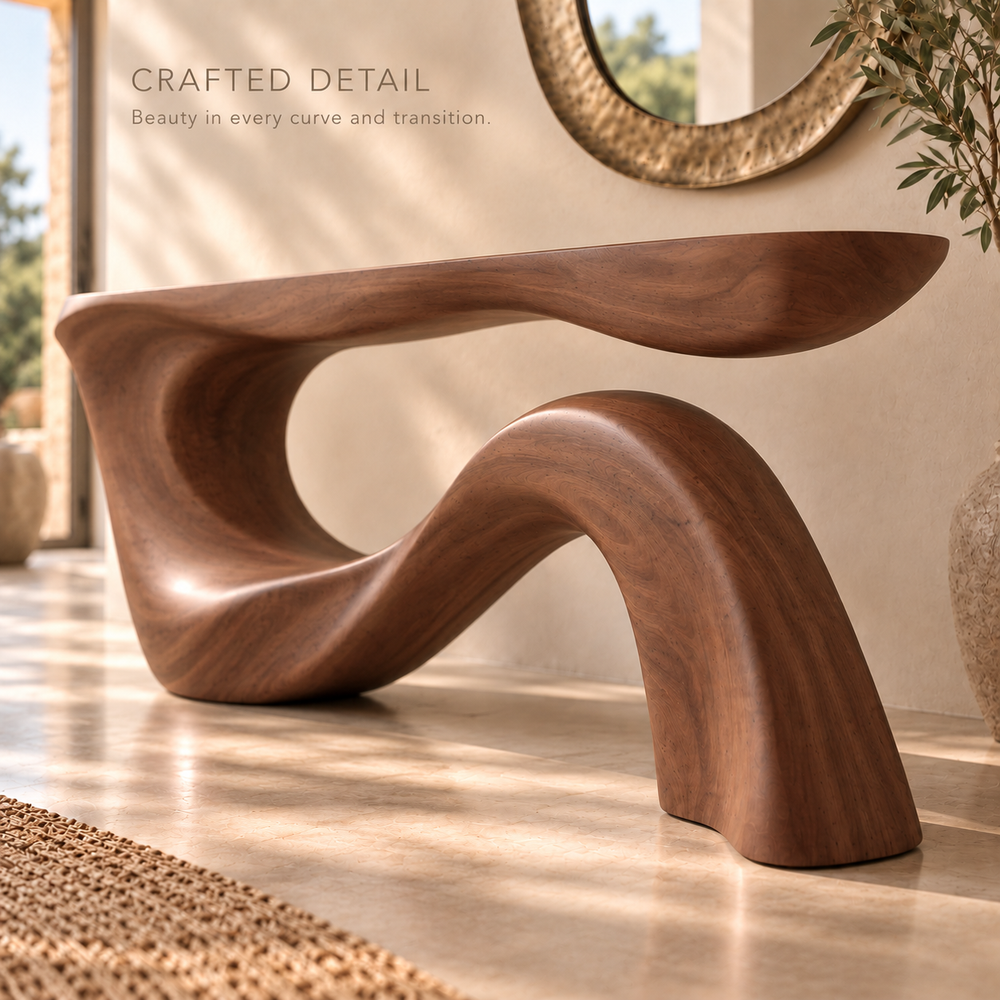 Orla Sculptural Solid Wood Console Table - Design 678 - product detail 5