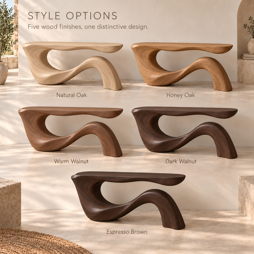 Orla Sculptural Solid Wood Console Table - Design 678 - wood finish options