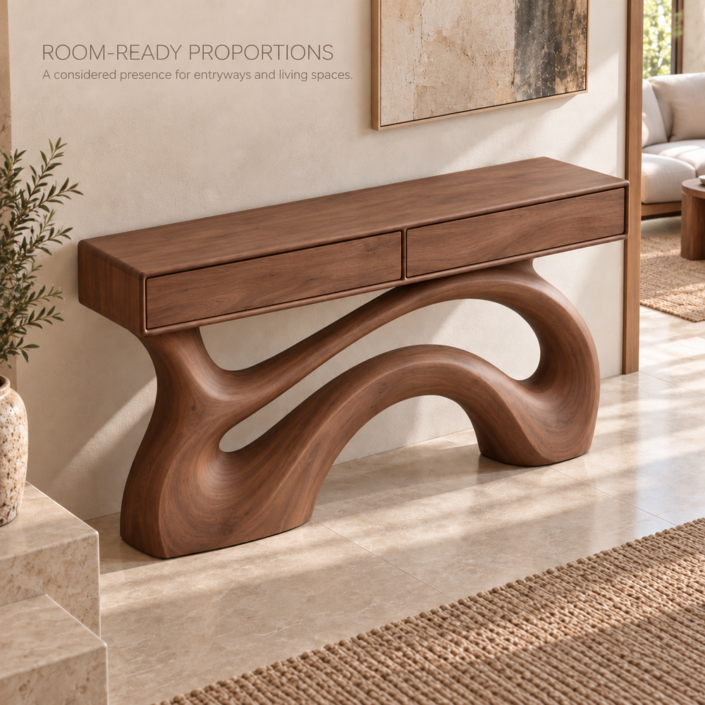 Sabine Sculptural Solid Wood Console Table - Design 679 - product detail 3