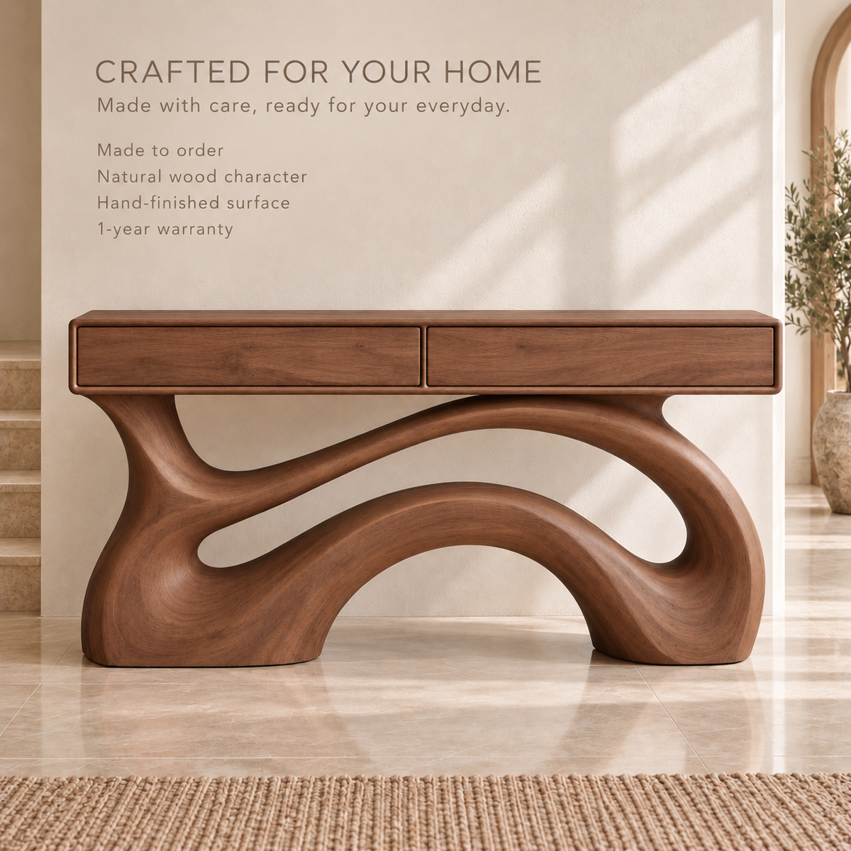 Sabine Sculptural Solid Wood Console Table - Design 679 - product detail 8