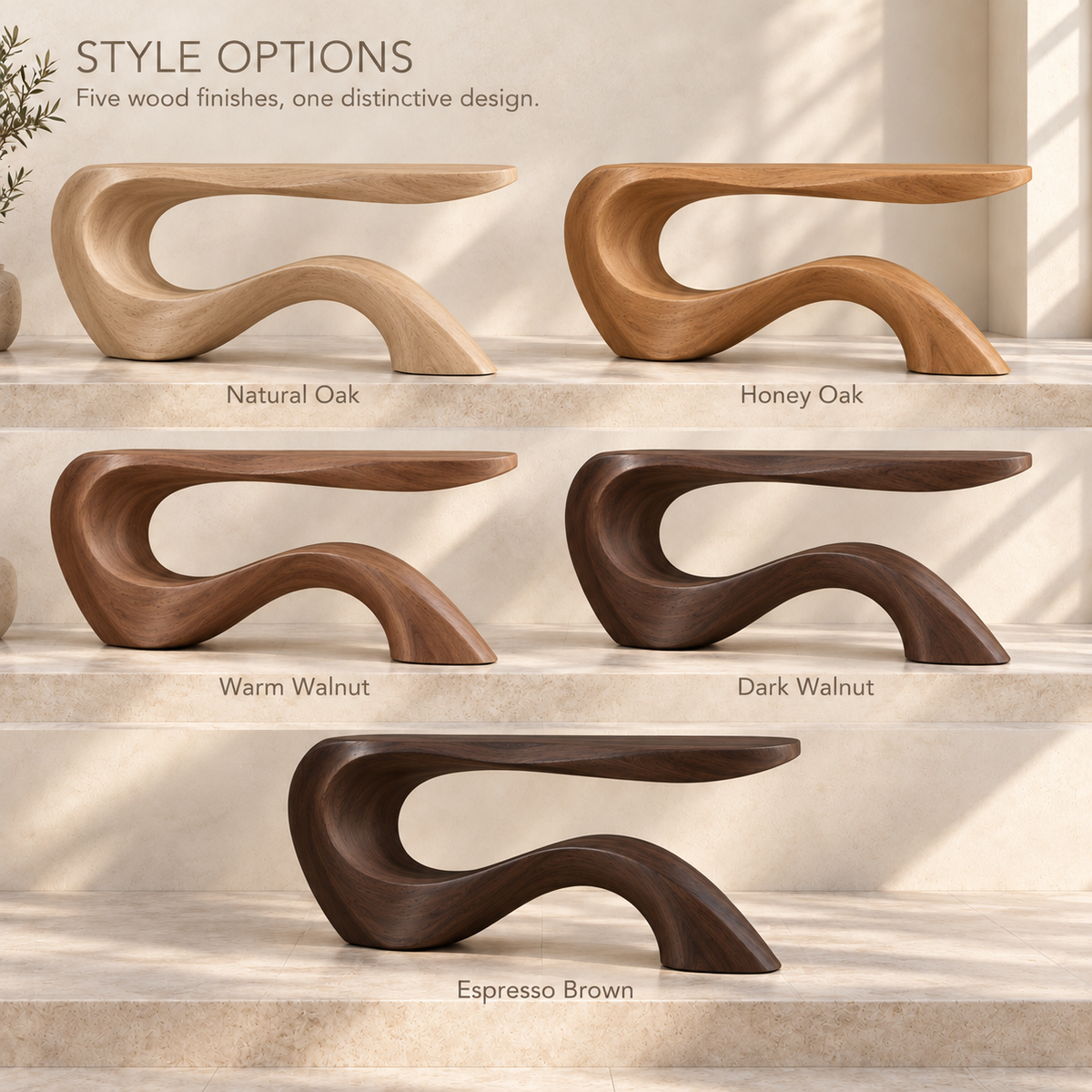 Kieran Sculptural Solid Wood Console Table - Design 680 - wood finish options