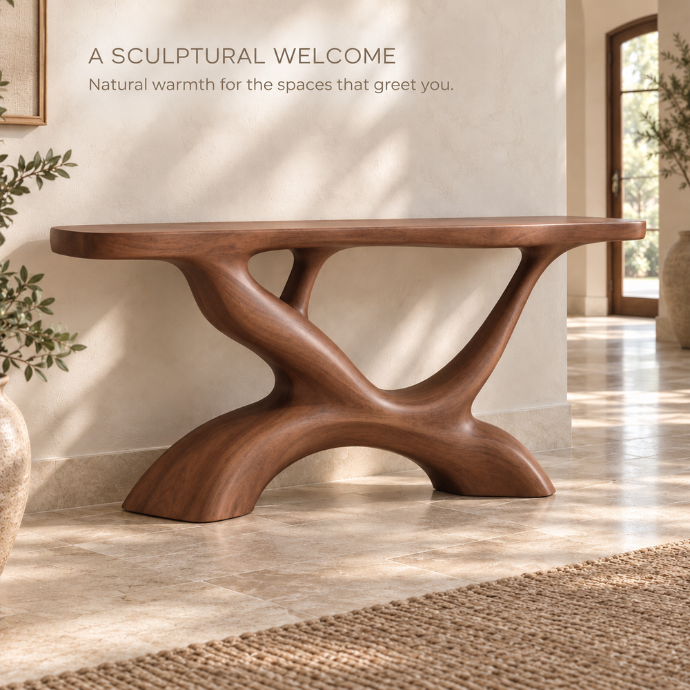 Ansel Sculptural Solid Wood Console Table - Design 681 - product detail 1