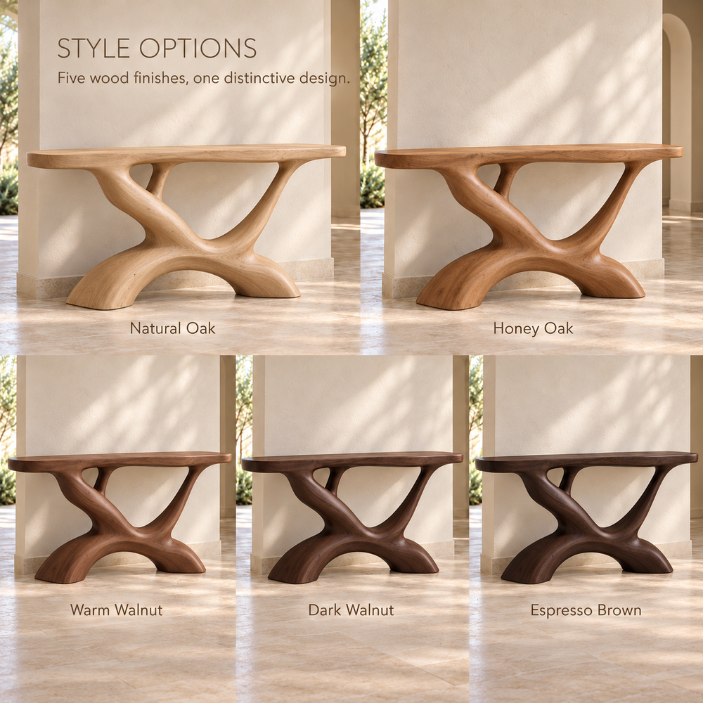 Ansel Sculptural Solid Wood Console Table - Design 681 - wood finish options