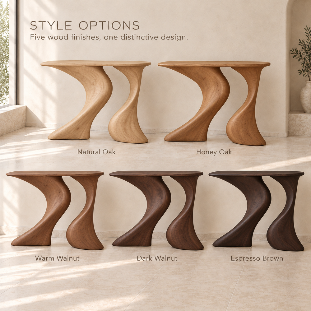 Esme Sculptural Solid Wood Console Table - Design 683 - wood finish options