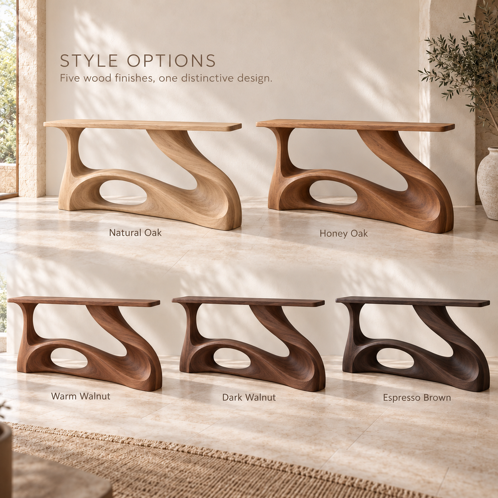 Tova Sculptural Solid Wood Console Table - Design 684 - wood finish options