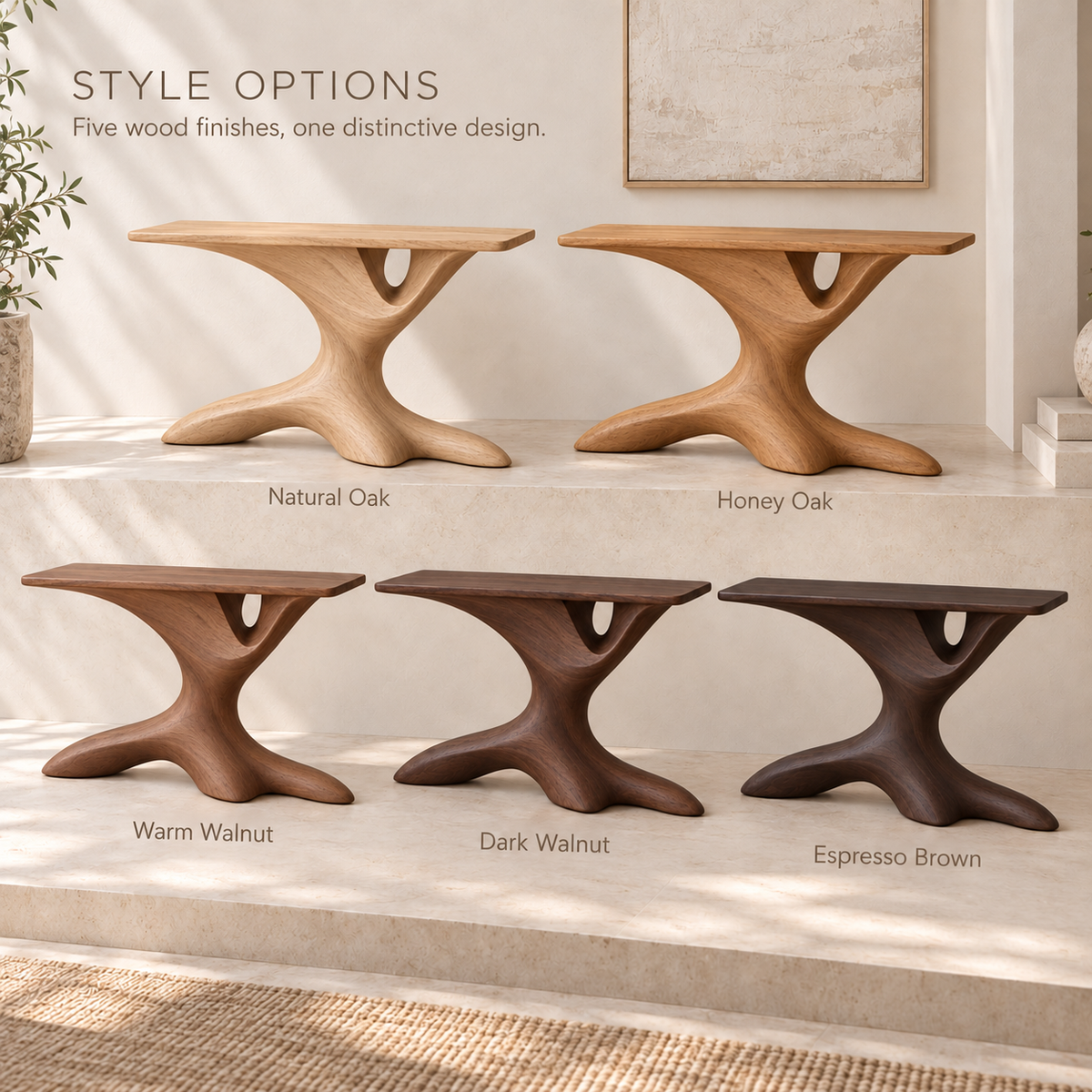 Ilyan Sculptural Solid Wood Console Table - Design 685 - wood finish options