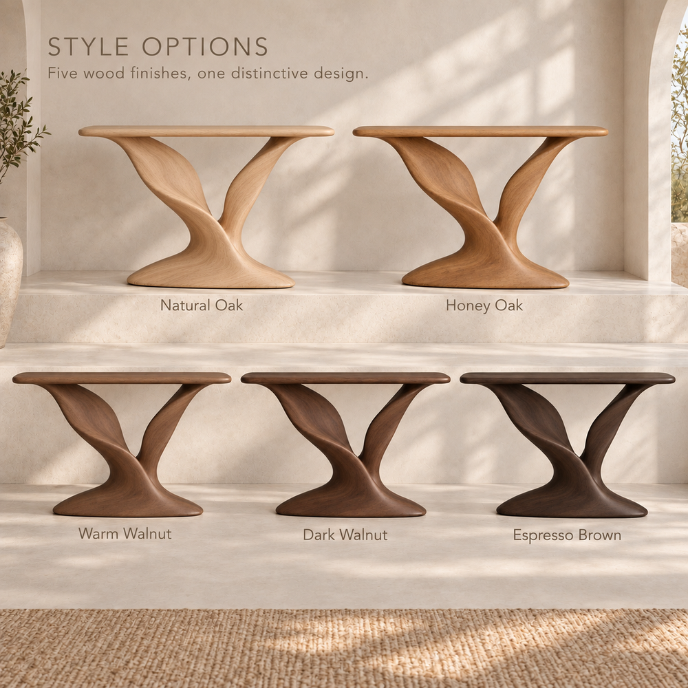 Sylvie Sculptural Solid Wood Console Table - Design 686 - wood finish options