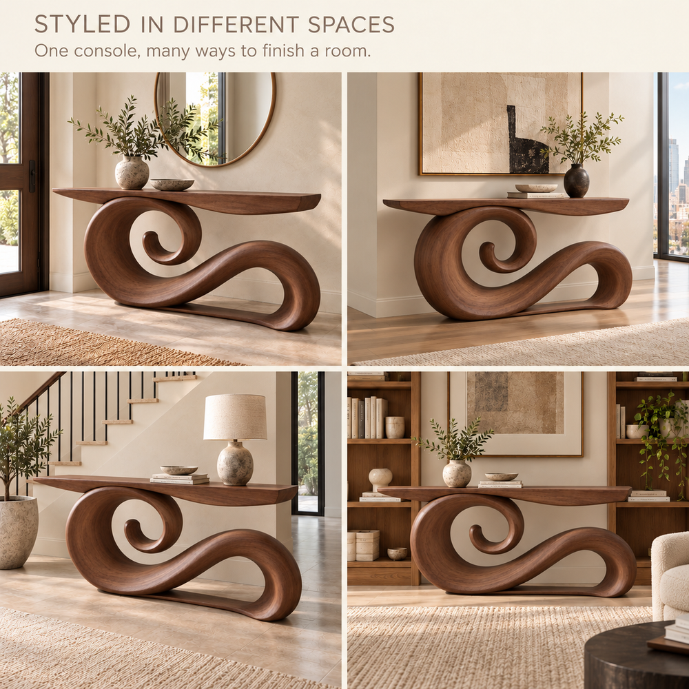 Varen Sculptural Solid Wood Console Table - Design 687 - product detail 9