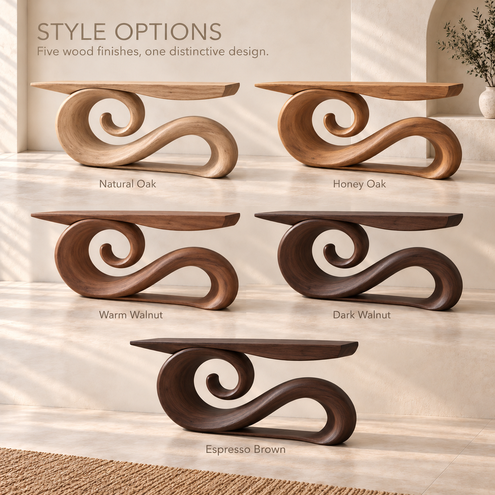 Varen Sculptural Solid Wood Console Table - Design 687 - wood finish options