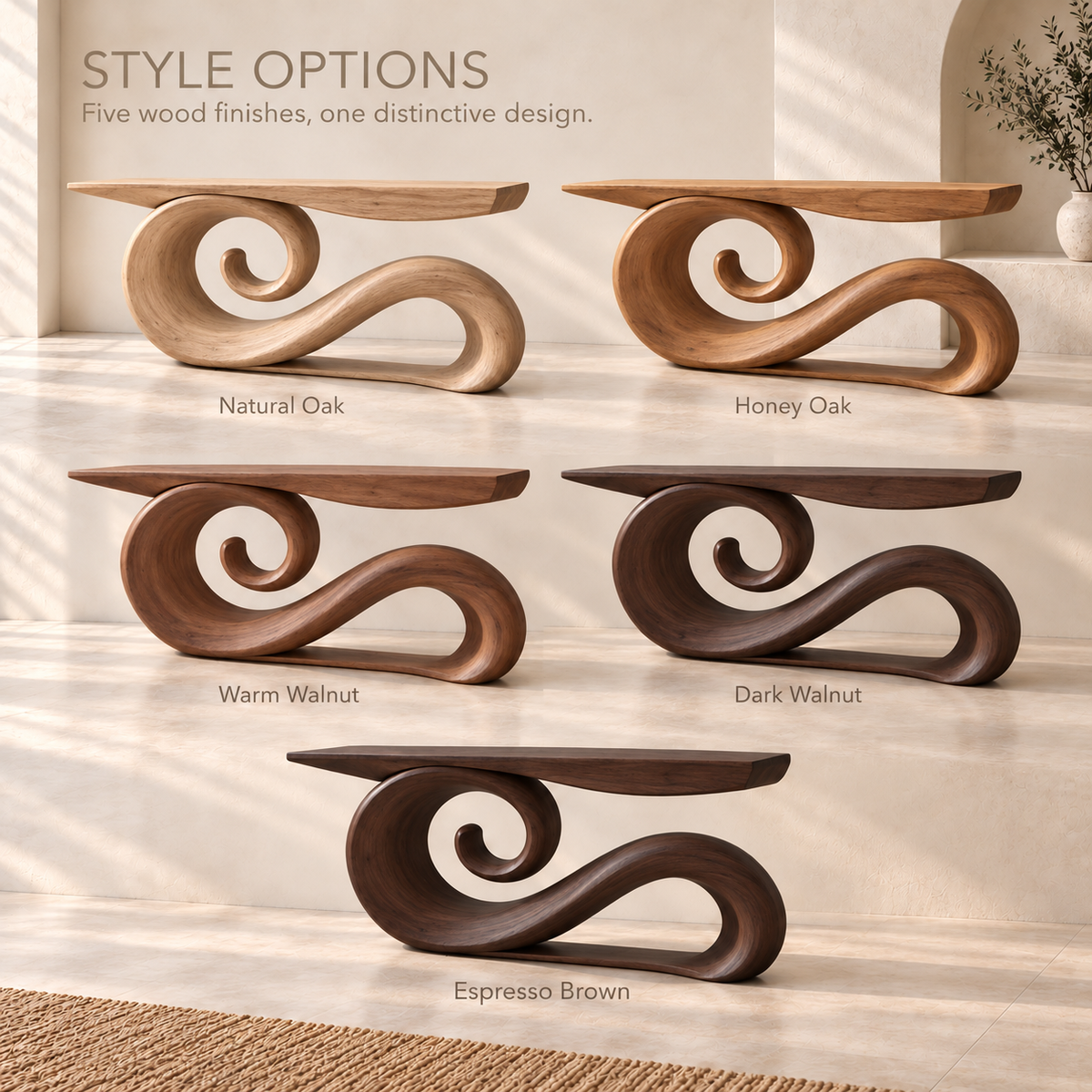 Varen Sculptural Solid Wood Console Table - Design 687 - wood finish options