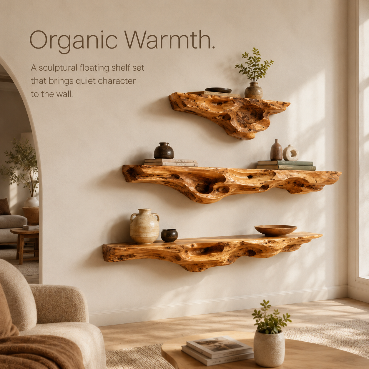 Calder Warm Wood Floating Shelf - Design 008 - product image 02