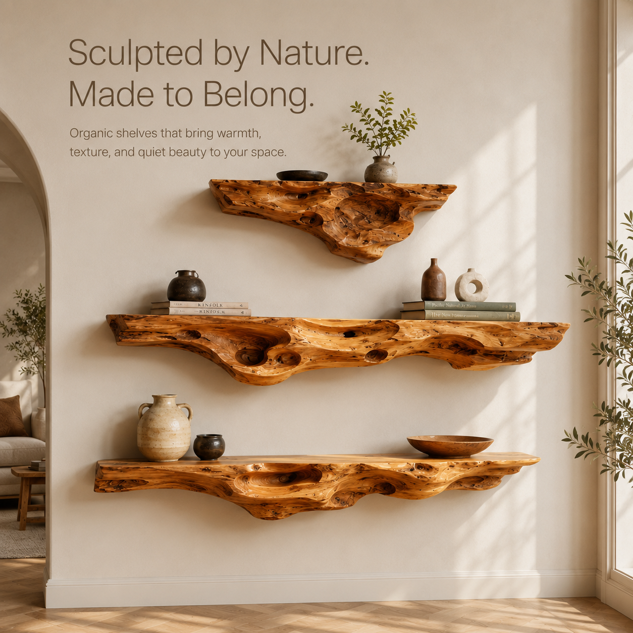 Calder Warm Wood Floating Shelf - Design 008 - product image 04