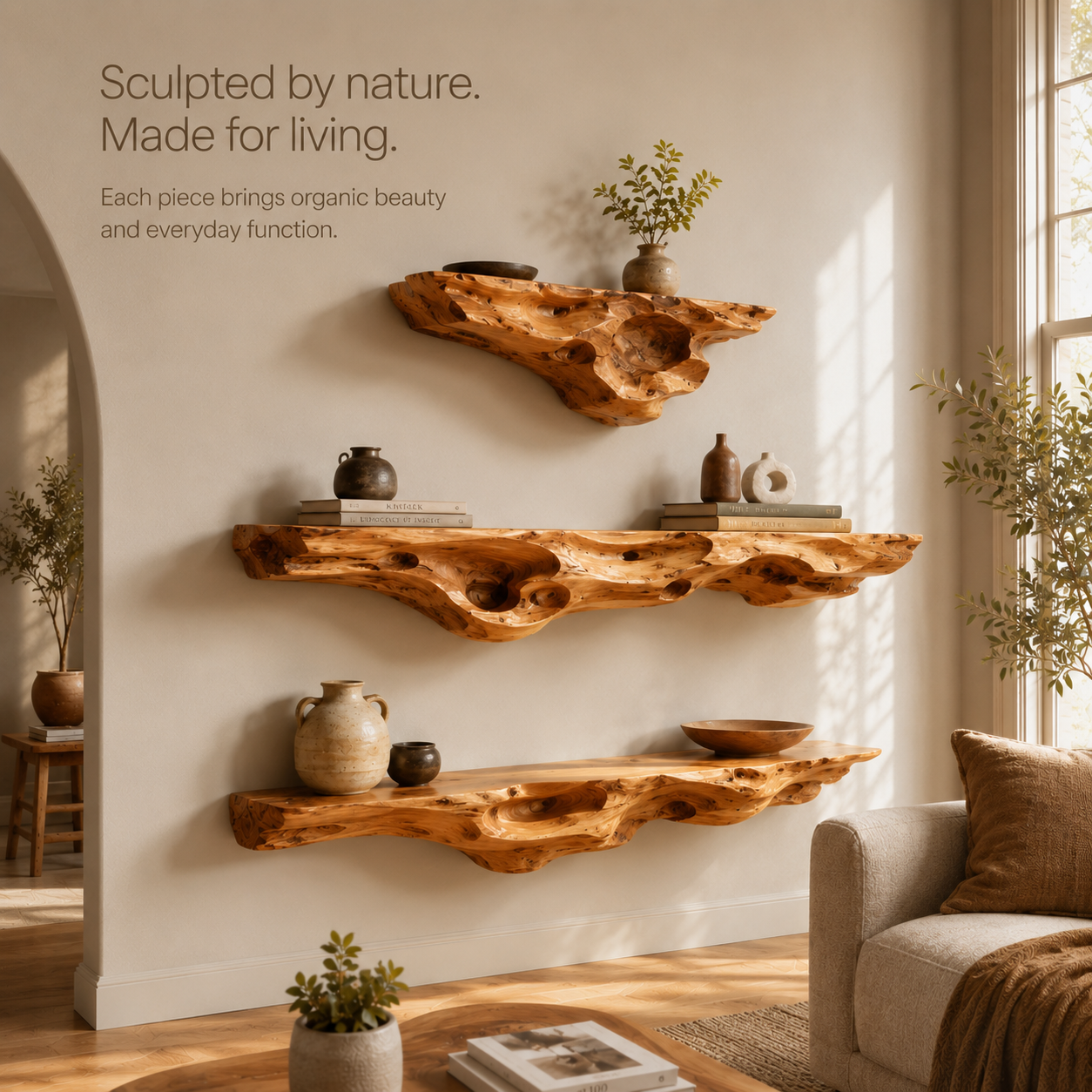 Calder Warm Wood Floating Shelf - Design 008 - product image 08