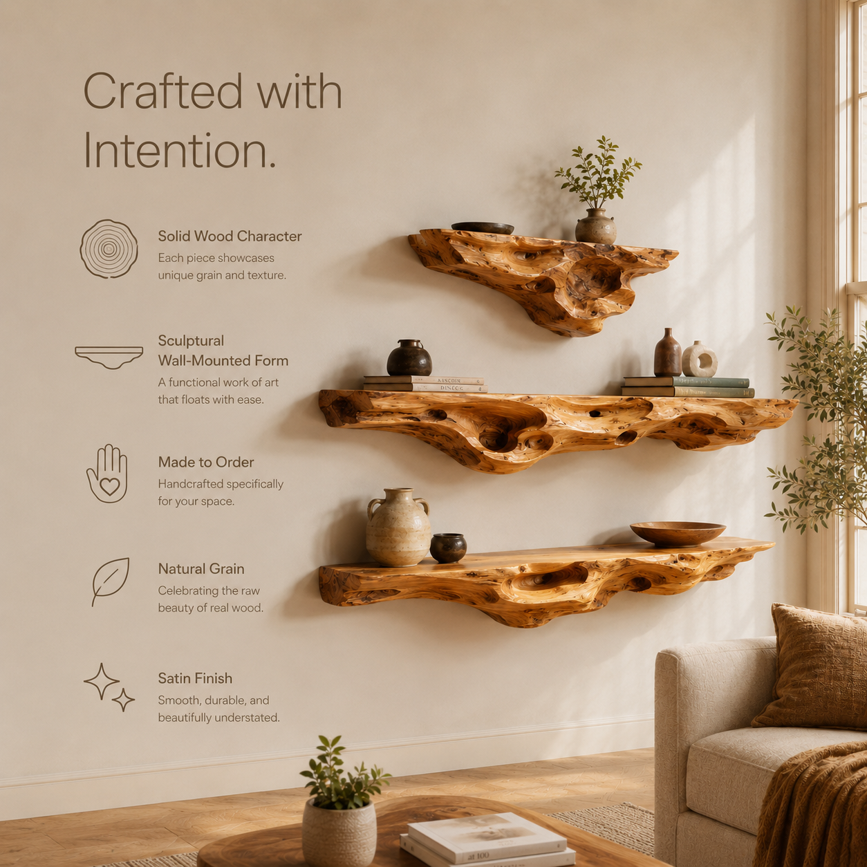 Calder Warm Wood Floating Shelf - Design 008 - product image 10