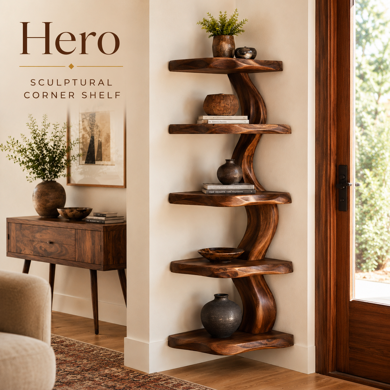 Rowan Organic Wood Wall Shelf - Design 022 - product image 02