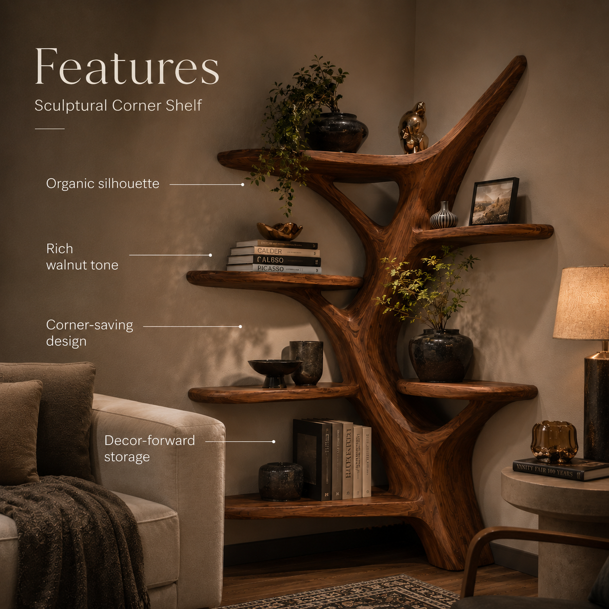 Calder Warm Wood Floating Shelf - Design 028 - product image 09