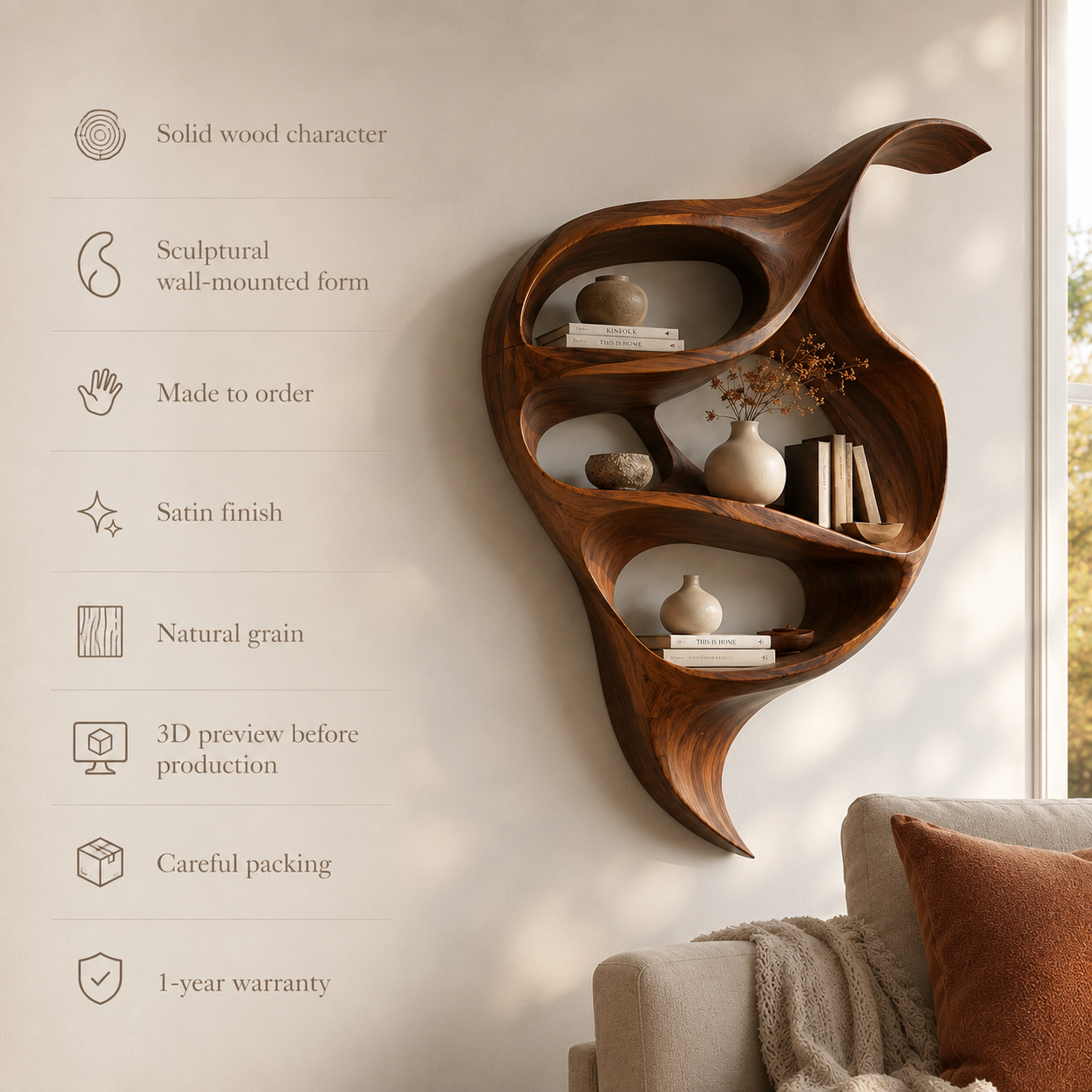Rowan Organic Wood Wall Shelf - Design 042 - product image 09