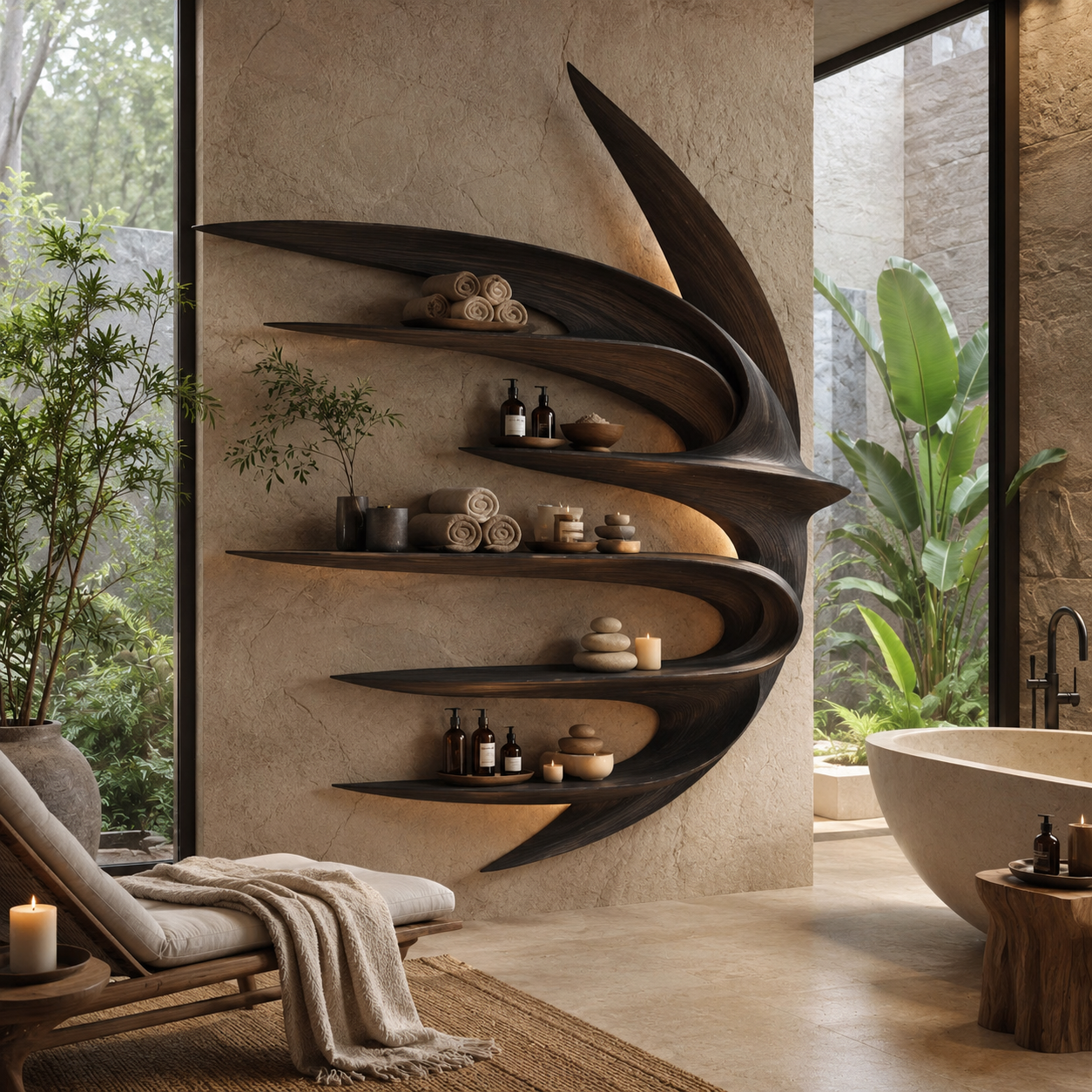 Calder Warm Wood Floating Shelf - Design 048 - main view