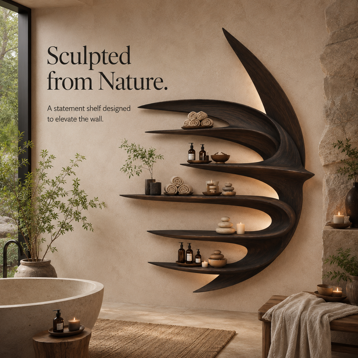 Calder Warm Wood Floating Shelf - Design 048 - product image 03