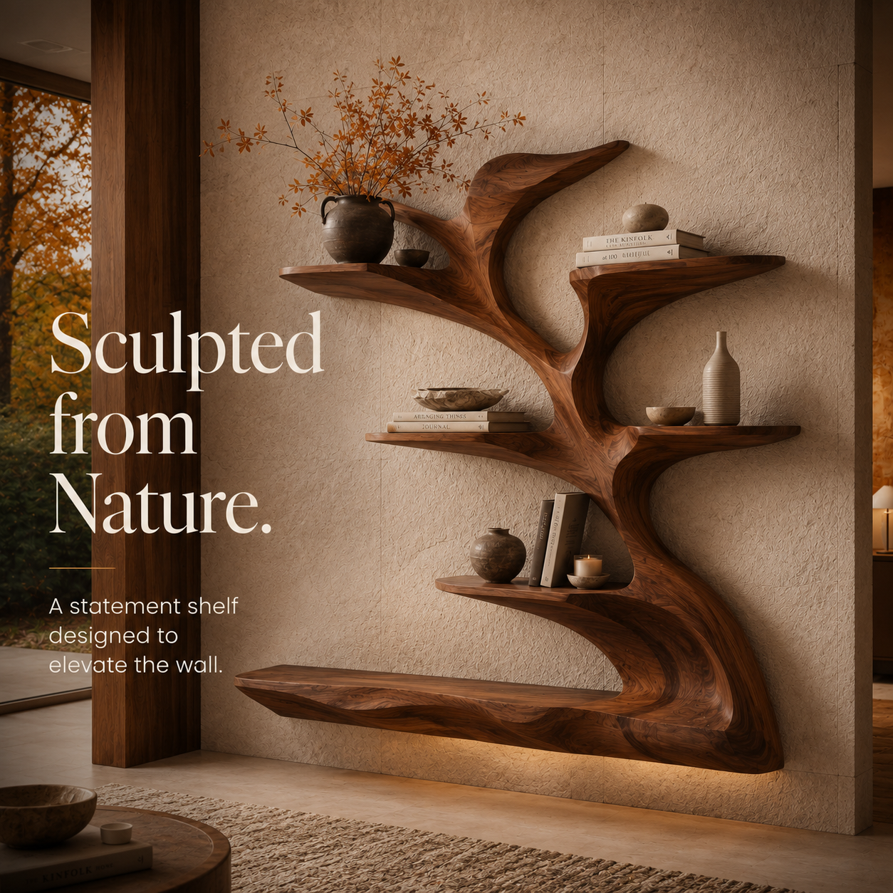 Orin Flowing Wood Floating Shelf - Design 051 - product image 02