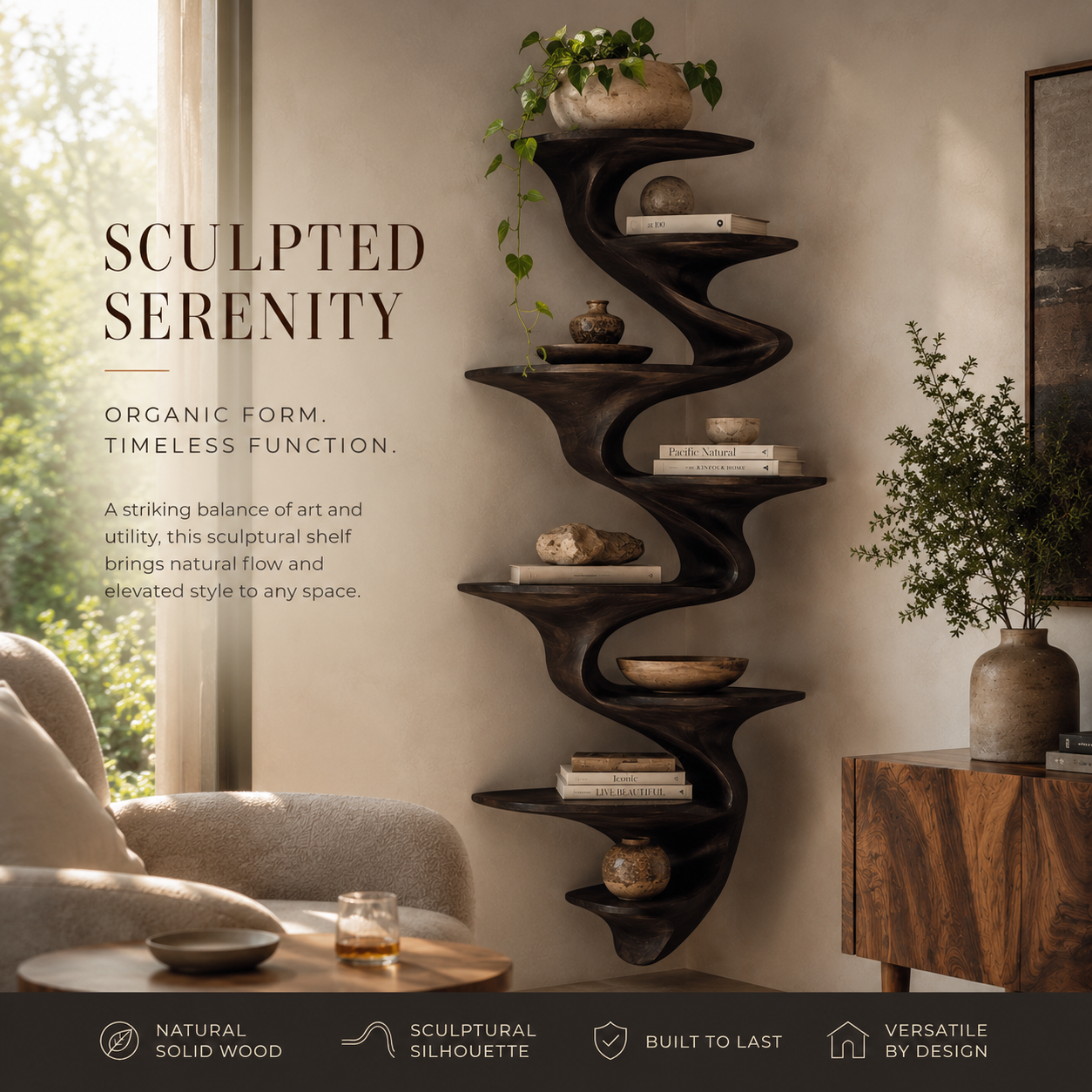 Alden Warm Walnut Wall Shelf - Design 057 - product image 02