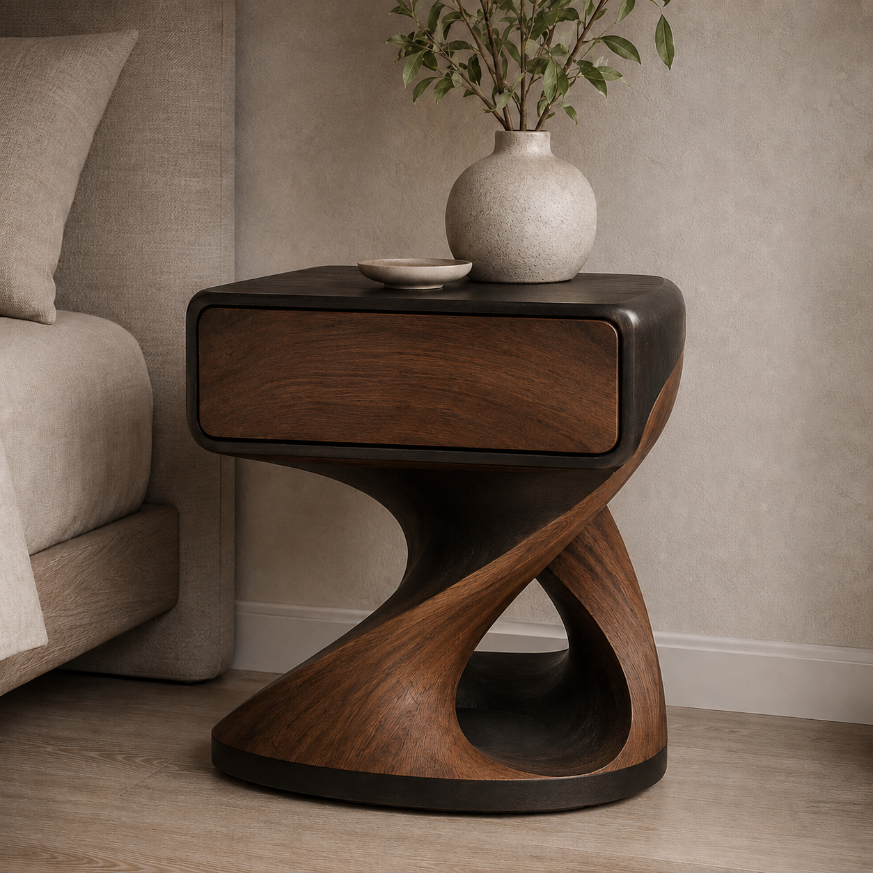 Brielle Sculpted Bedside Table - Design 002 - main view