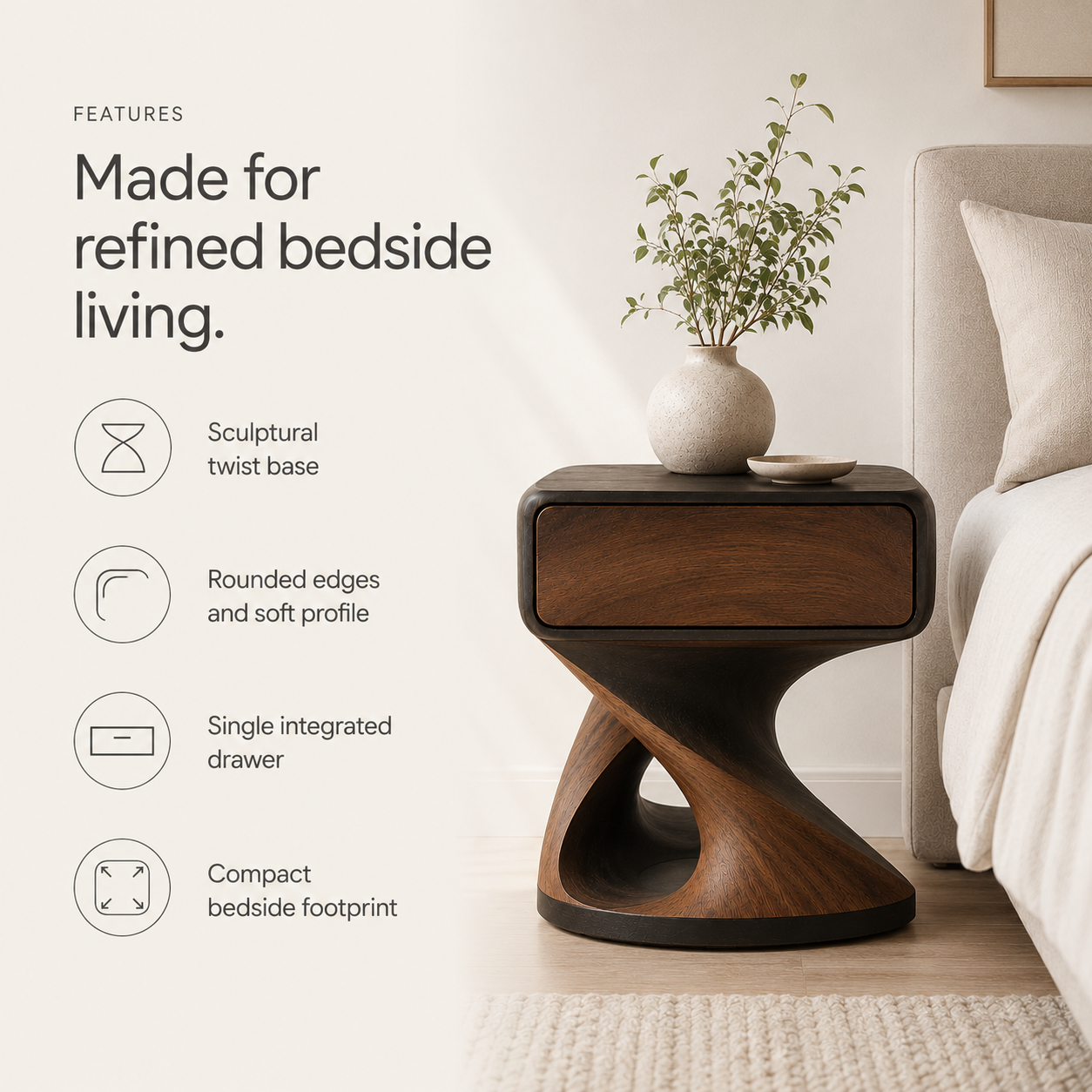 Brielle Sculpted Bedside Table - Design 002 - product image 09