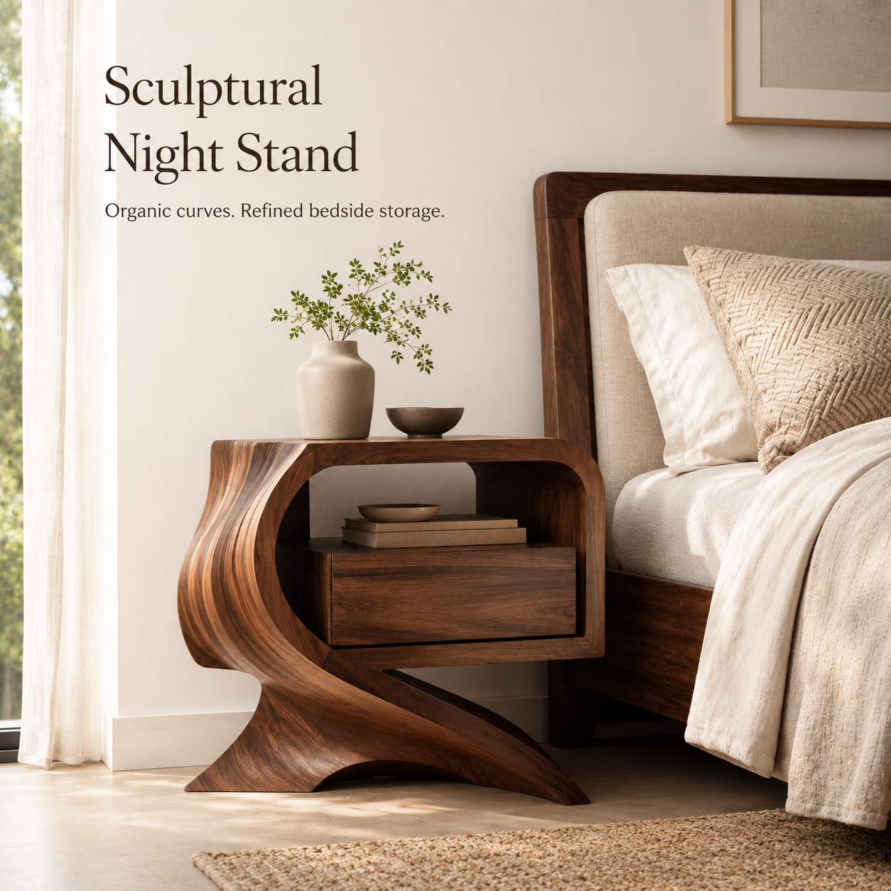 Marin Flow Wood Bedside Table - Design 025 - product image 02