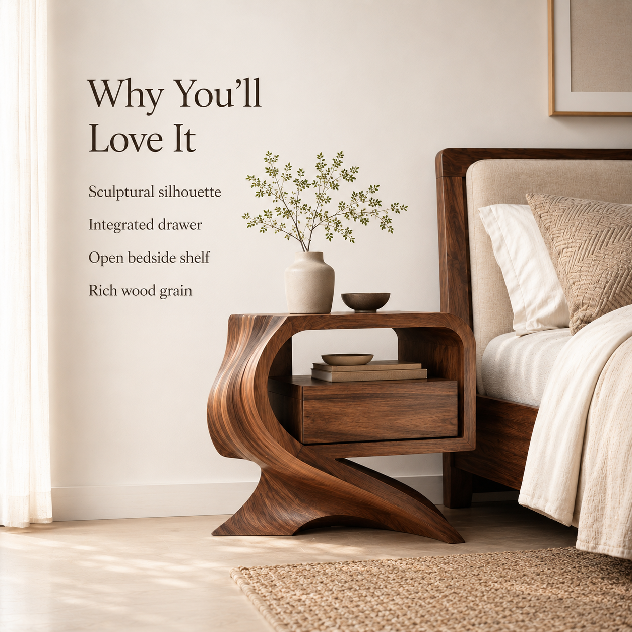 Marin Flow Wood Bedside Table - Design 025 - product image 10