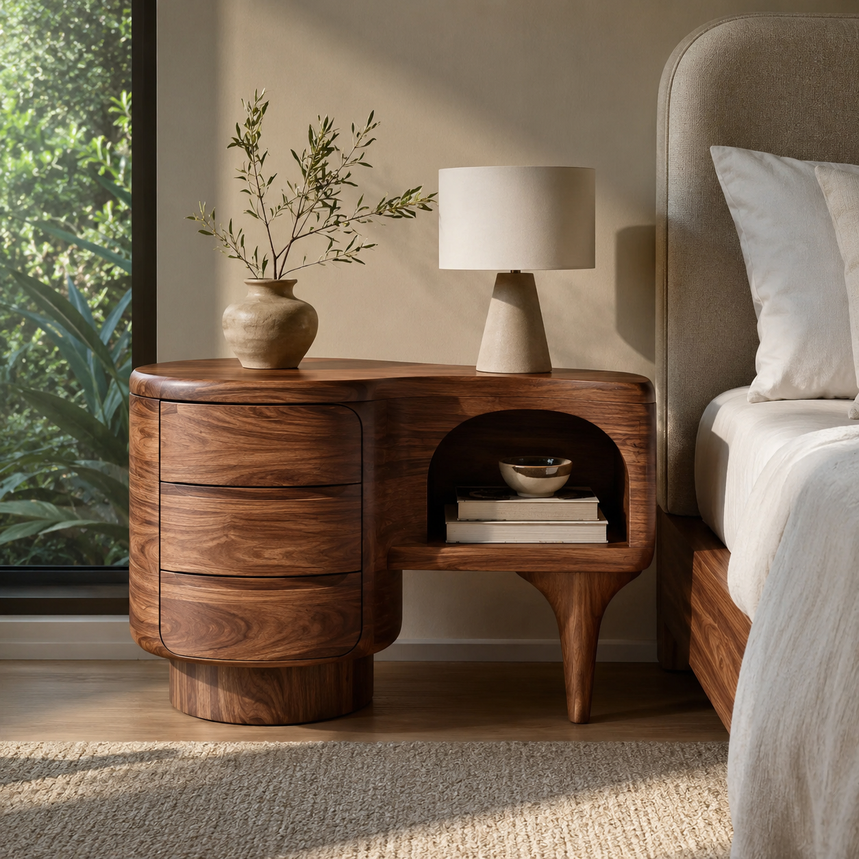 Alden Curved Wood Night Stand - Design 035 - main view