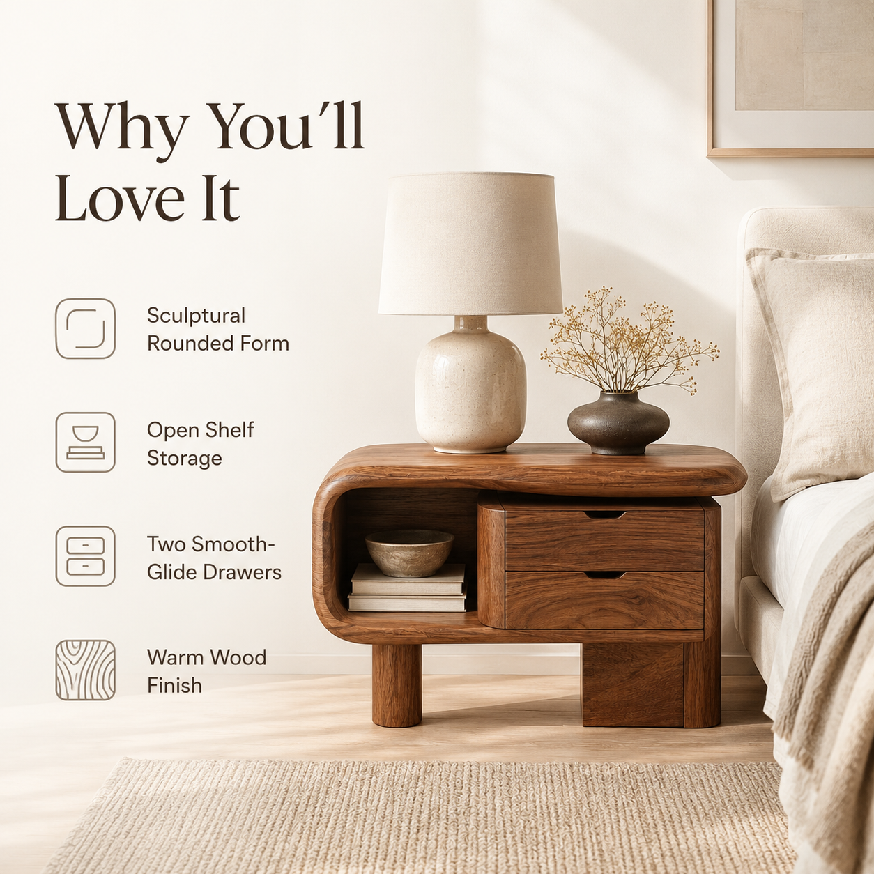 Darian Organic Bedside Table - Design 038 - product image 03