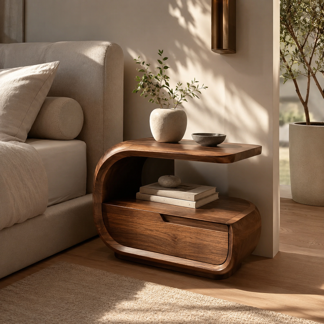 Isla Soft Curve Bedside Table - Design 040 - main view